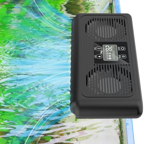 hygger Aquarium Chiller Fan Fish Tank Radiator Cooling Artifact with Adjustable Speed Controller and Spotlight,15-34°Low Noise Cooling Aquarium Fan for Fresh Salt Water Tank