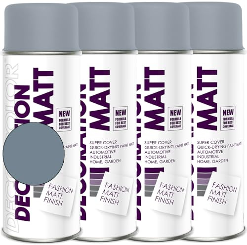 DECO COLOR 4er Sparpack Lackspray Matt nach RAL in 400ml zur Lackierung von Auto Stahl Aluminium Beton Holz (4 Dosen in silbergrau MATT RAL 7001)