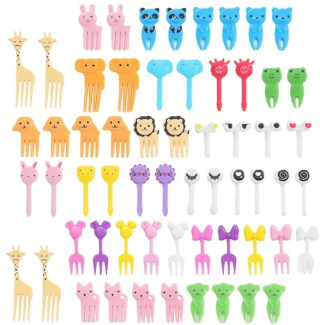 60PCS Mini Cartoon Animal Food Picks Bento Fruit Forks for Lunch Box | Cute Plastic Small Animal Cake Toothpicks Funny Decor Picks for Dessert Party Daily Bento Use