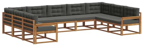 vidaXL Outdoor-Sofagarnitur mit Kissen 9 pcs Natur und Anthrazit, Outdoor modernes Sofa Set, robuste Patiosammlung, vielseitige Gartenmöbel, Sectional Lounger für Entspannung im Hinterhof