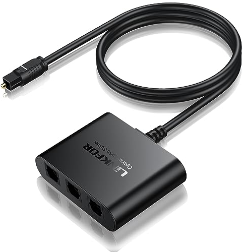 LiNKFOR Splitter Audio Ottico 1-in 3-out con 3.3ft Cavo Ottico Toslink Splitter 1 in 3 Out Supporta LPCM2.0 DTS e Dolby-AC3 Distributore Audio Ottico 1X3 per TV DVD Amplificatore Soundbar PS5/PS4