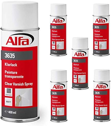 Alfa 6x Klarlack 400 ml Hochglanz transparent -Profi-Qualität - witterungsbeständig, schnelltrocknend, einfache Verarbeitung, hohe Ergiebigkeit, Made in Germany