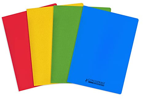 Conquérant 4 Cahiers Agrafés 24x32cm Petits Carreaux 5x5 96 Pages 90g 400154042 Rouge/Vert/Jaune/Bleu