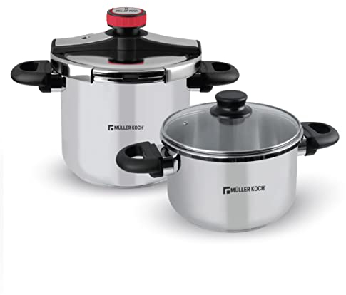 Muller Koch Olla a Presión (INOX, base de inducción, dos ajustes de presión, válvula de liberación rápida, cerradura de una mano) (7L+5L)