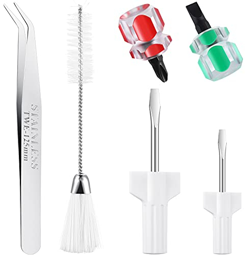 6 Pieces Sewing Machine Cleaning Kit Includes Tweezers Double Headed Lint Brush 4 Pieces Short Screwdriver, Flathead Cross Head Screwdrivers Mini Portable Screwdriver for Repair Machine Sewing Tools