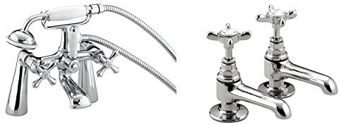 Bristan K BSM C Colonial Bath Shower Mixer - Chrome & N 1/2 C CD 1901 Basin Pillar Taps, Chrome