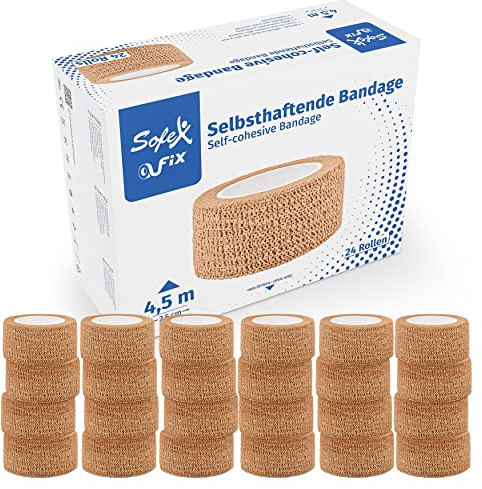 Sofex Fix Selbstklebender Verband Selbsthaftende Bandage Haftbandage Selbstklebend Fixierbinde Klebeverband Mullbinden Klebeverband Tape Verband Haftverband Elastische Binde (2,5cm, Beige)