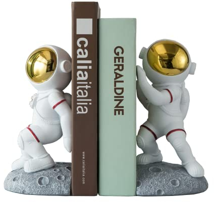 Banllis Buchstützen mit Weltraummotiv für Regale, Astronauten-Mond-Buchstützen für Kinderzimmer, dekorative Buchstopper für Bücher, strapazierfähig, einzigartiges Geschenk für Jungen und Mädchen