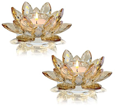 Kolnlala Kristall-Teelichthalter, Lotusblüte, Glas-Teelichthalter, Dekoration, Dekoration für Weihnachten, Zuhause, Hochzeit, Party, 1 Stück, Gold, 2 Stück