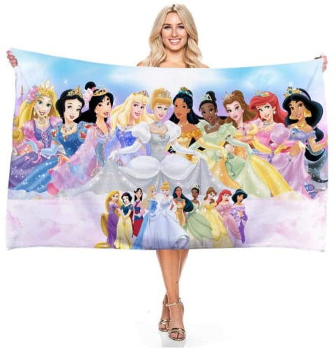 DOTERO Prinzessin Strandtuch Für Mädchen-Rosa Karikaturprinzessin Badetuch 80x160cm-Mikrofaser duschtuch Kinder (v3,90x180cm)