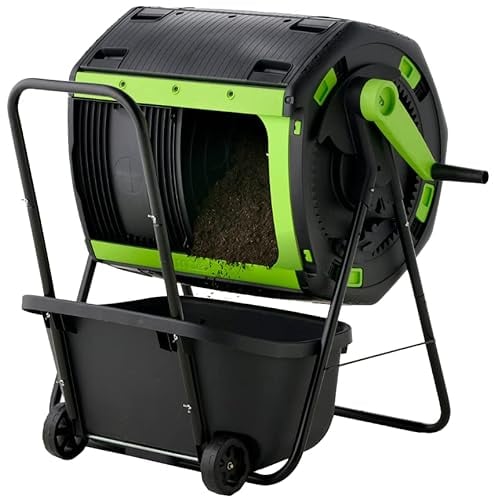 Moutta | Compostador Rotativo de Doble Celda de Gran Capacidad 180 litros + Carro recolector de Compost ● Simplifica y acelera el compostaje ● Antiroedores