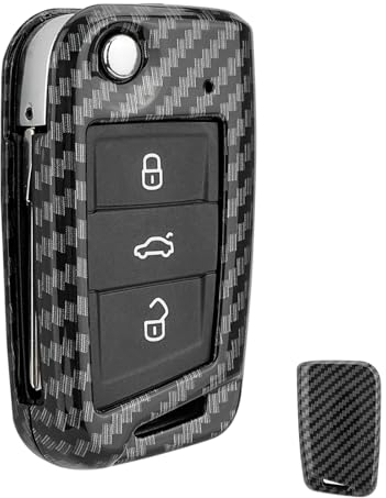 ABS Kunststoff Kohlefaser Schwarz Auto Fernbedienung Schlüssel Hülle Schutz für Volkswagen MK7 Golf Seat Skoda Octavia Silikon Auto Schlüssel Case Dekoration mit Leder Schlüsselanhänger