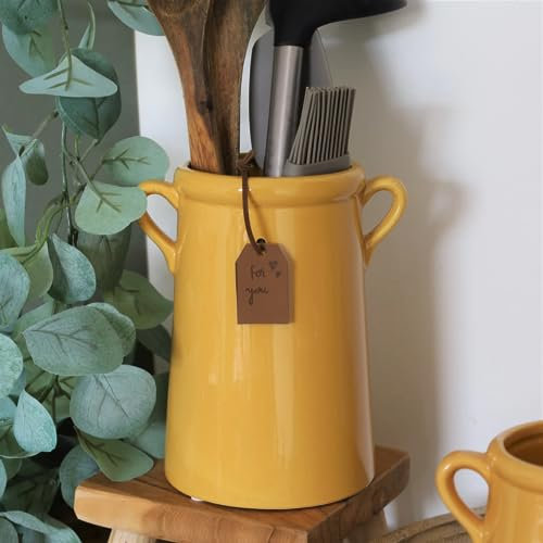 Blue Yellow Teal Utensils Holder Plant Pots Planters Home Decor Gifts Vases Flowers Display Holders (Large Yellow Vase)