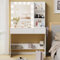 JoliJour Console Trucco,Tavolo da Trucco con Specchio e Luci con 12 Lampadine Luce+Porta di Ricarica,Luminosità Regolabile,3 Colori di Luce,Postazione Make-up 2 Cassetti,Postazione Trucco,90*40*140CM