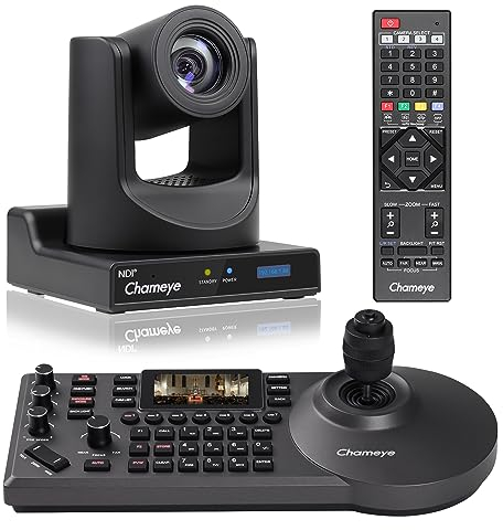 Chameye NDI PTZ Camera 30x Optical Zoom AI Auto Tracking PTZ Camera Kits + PTZ Camera Controller for Church Worship Education Events, C730N+E300 (K130N)