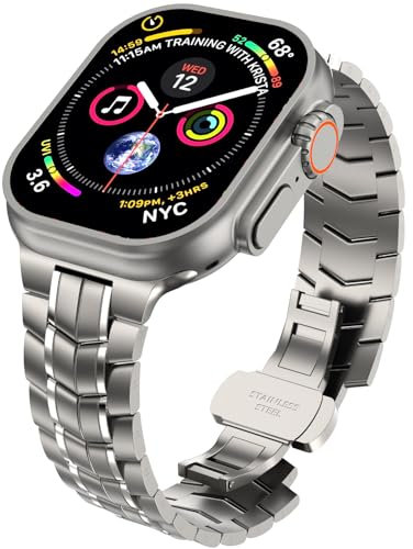 chuangshiji Titan Armband Kompatibel mit Apple Watch Ultra/Ultra 2, Ersatz für iWatch 10 9 8 7 6 5 4 3 2 1 SE Series Einstellbar Armband für 49mm 46mm 45mm 44mm 42mm Apple Watch Band Herren, Titan