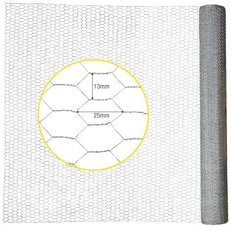 horizont Maschendrahtzaun 100cm Höhe 25m Länge, verzinkt, Maschenweite 13x25mm - Sechseckgeflecht, Drahtgitter feinmaschig, Hasendraht, Hühnerzaun, Drahtzaun, Kaninchendraht, Hasengitter