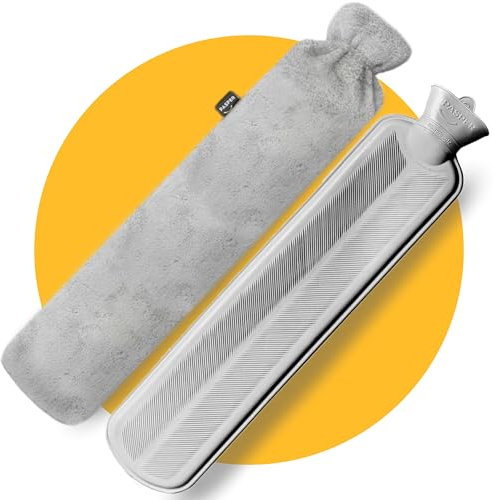 XXL Grande Bouillotte eau Chaude Peluche 3,5 l – Gris et peluche Douce – Pasper Bouillottes - Bouillote avec Housse XL pour bébés, enfants et adultes (Extra long - 3,5 litres - 72 cm)
