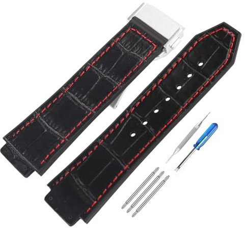 JETHENG Herren-Lederarmband, kompatibel mit 25 mm Hublot Big Bang Serie, Outdoor-Arbeit, wasserdichtes Uhrenarmband mit Schnalle