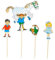 Hisab/Joker Pippi Longstocking 4-tlg. Muffin- und Kuchen-Picker-Set als Deko zum Kindergeburtstag und Party