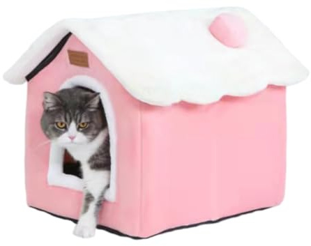 Sothuba Katzenbetthöhle, niedliches Weihnachts-Katzenbett für Indoor-Katzen, Weihnachts-Haustierhaus, Katzenzelt mit abnehmbarem Kissen für Kätzchen, Welpen, kleine Hunde (Rosa, M (45,7 x 37,1 x 39,9