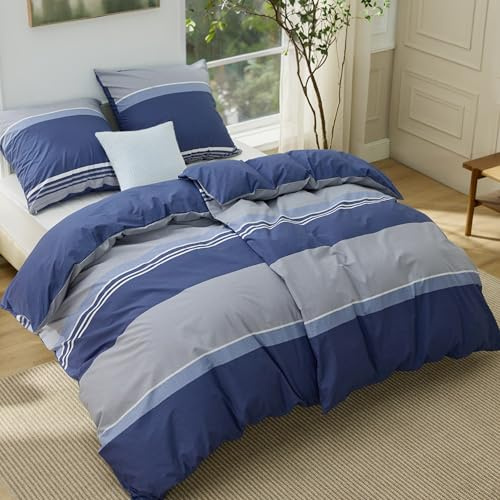 BEDSURE Bettwäsche 135x200 Baumwolle 4teilig - Jeansblau | Baumwolle Bettwäsche mit Reißverschluss, ÖKO-TEX Wendbar, 2 Bettbezug 135x200cm + 2 Kissenbezüge 80x80cm, einfach zu beziehen