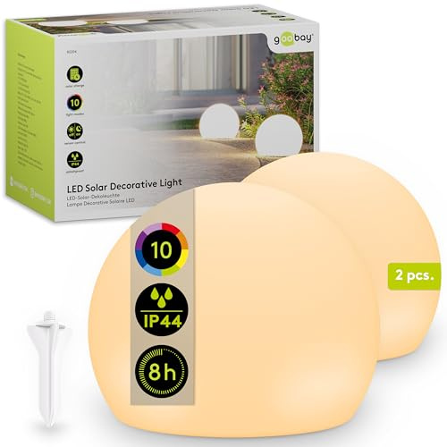 goobay Lot de 2 boules solaires LED de 20 cm - Boules lumineuses RGB d'extérieur, étanches, résistantes au froid | Lampe solaire décorative pour terrasse, balcon, jardin - 10 modes d'éclairage, piquet