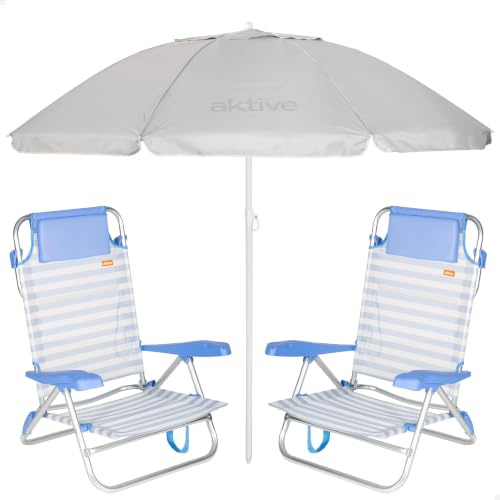 AKTIVE Pack 2 Sillas Playa Rayas y sombrilla 220 cm (267)
