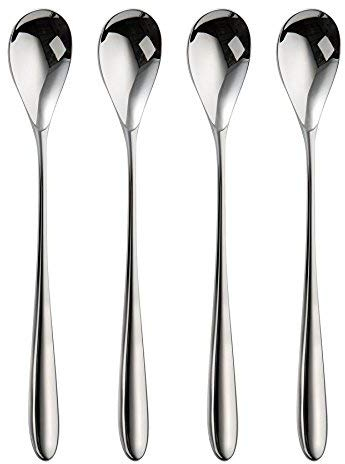 Robert Welch Bourton Bright Long Handled Spoon, Set of 4. Suitable for Latte, jam and ice Cream. Made from Stainless Steel.