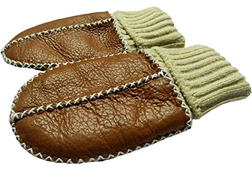 Baby Lammfell Handschuhe/Fäustlinge (ECHTES LAMMFELL) Mit Strickbündchen (BRAUN)