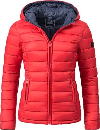 MARIKOO Damen Übergangsjacke leichte Steppjacke kurz mit Kapuze Lucy Rot Gr. L