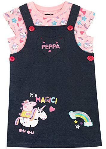 Peppa Pig Girls Unicorn Pinafore Dress and T-Shirt Multicoloured Age 12 to 18 Months