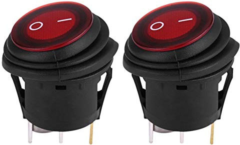 Gorgeri Interruptor basculante, 2 piezas de luz LED roja 12V 20A 3Pin Coche Auto Barco redondo Interruptor basculante de encendido/apagado