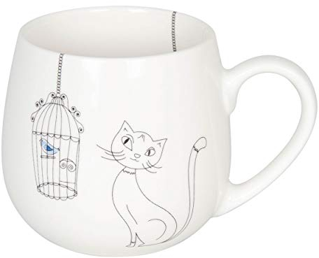 Könitz Cats and Birds Kuschelbecher, Becher, Tasse, Kaffeetasse, Bone China, Katze, 400 ml, 11 7 343 2298