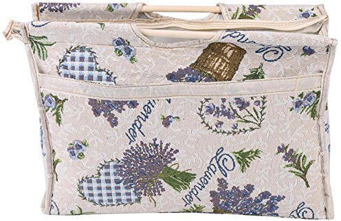 Wendry Knitting Organizer, kann leicht gefaltet Werden, Storage Organizer Garn Stricken Handarbeiten Werkzeuge für 1 Stück Exquisite praktische Griff Holz Stoff Aufbewahrungstasche(Lila Blüte)