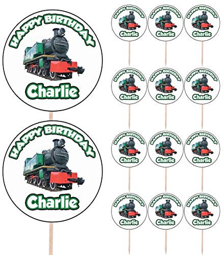 Cupcake-Topper mit Dampfloken-Motiv, personalisierbar, 14 Stück