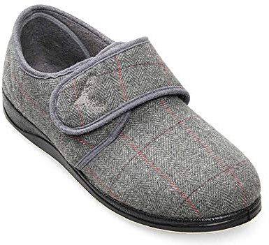 Padders Charles Wide Fitting Mens Memory Foam Slippers (Grey, Numeric_8)