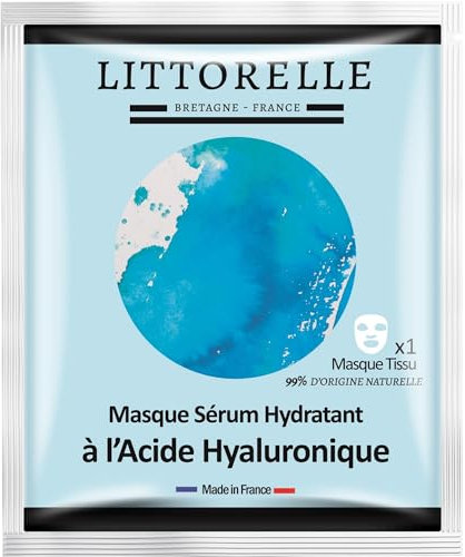 Littorelle – Masque Visage N°4 Sérum Hydratant à l’Acide Hyaluronique – Made in France – Hydrate et Repulpe – Anti-Age,Stimule la production de Collagène –Masque Tissu Peaux Normales -Lot de 5 unités