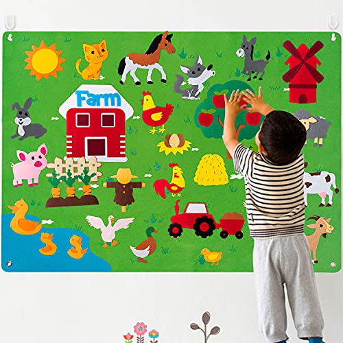 WATINC Felt Farm Story Board Set 38 pièces animaux domestiques préscolaires conte flanelle conseil bétail apprentissage précoce Kit de jeu éducatif suspendu jouets pédagogiques