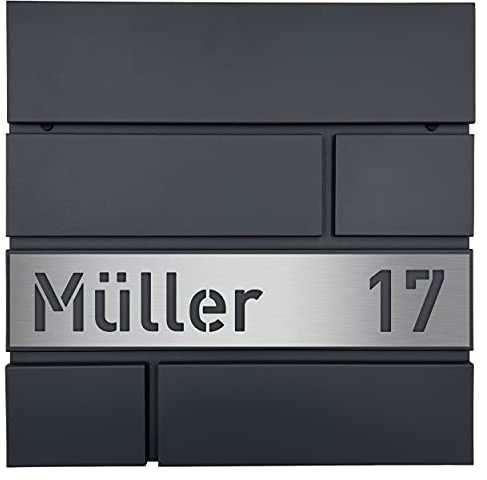 Albers-Design Personalisierter Briefkasten in anthrazit (RAL7016) - mit individueller Edelstahlblende