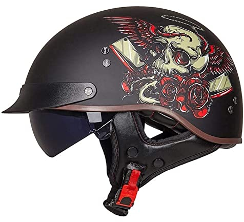Sebasty Halbschalenhelm mit ECE Motorradhelm Herren Damen Brain Cap Retro Motorrad Jethelm Halbhelm Halbschale Helm Rollerhelm Chopper Scooter Helm Sturzhelm mit Visier 6,M