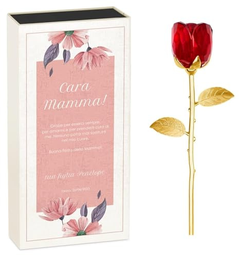 Maverton Rosa Stabilizzata Eterna in Vetro in Scatola Personalizzata | Rose stabilizzate di Cristallo, Soprammobili moderni, Rosso, Oro, Idea Regalo Donna, armonia
