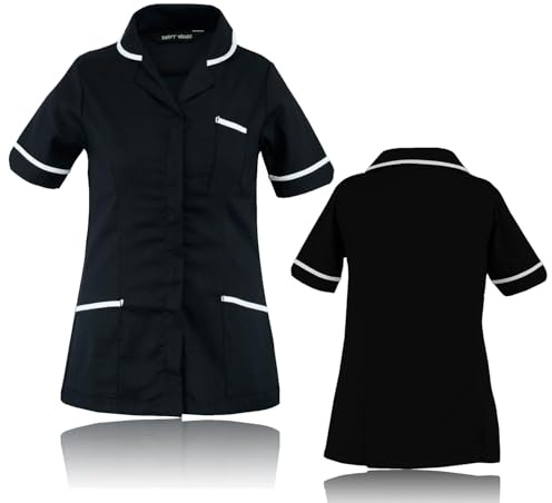 Swift Wear | Women's | Healthcare Rever Collar Tunic | Ideal for Nurses, Therapist Care Home and Private Health Care Workers (Black, 20)