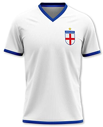 DSL England Football Shirt with England Printed Back - for Men and Women Breathable Fabric Unisex Football England World Cup Euros Football Training Size L White