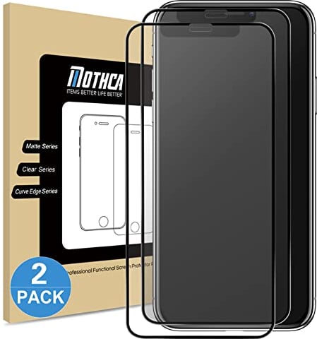 Mothca Protector de Pantalla Cobertura Completo para iPhone XR/iPhone 11 6,1, Cristal Vidrio Templado Mate, Borde Negro, Dureza 9H, Antireflejo e Antihuellas 2 Piezas