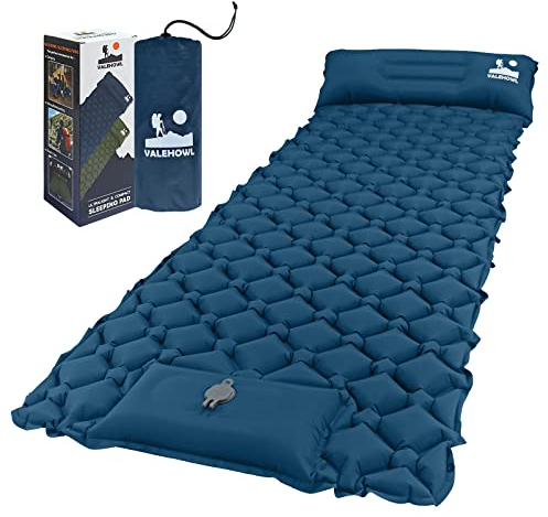 VALEHOWL Matelas Gonflable de Camping, Tapis de Couchage Ultraléger avec Pompe à Pied et Oreiller, Lit Gonflable 1 Place pour Tente, Randonnée, Extérieur
