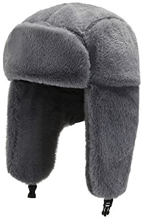 Ciamlir Russische Mütze Winter-Skimütze Warme Ohrenschützer Verdicken Uschanka-Hut Mit Ohrenklappen Für Männer Und Frauen Faux Fur Windproof Cap Russian Bomber Hat,Grau,52-60Cm