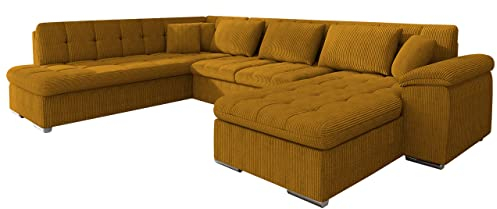 Mirjan24 Eckcouch Ecksofa Niko Bis Cord, Design Sofa Couch mit Schlaffunktion und Bettkasten U-Sofa Große Farbauswahl Wohnlandschaft vom Hersteller (Poso 01, Seite: Rechts)