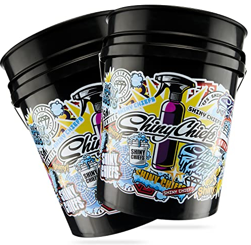 ShinyChiefs Wascheimer Black ON - Großer Wasch Bucket für Autowäsche aus robustem HDPE-Kunststoff - je 20L Fassungsvermögen - mit hochwertigem Aufdruck - Auto-Wasch-Eimer schwarz, 2 Stück
