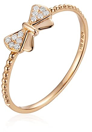 Diamant Ring für Frauen, Modeschmuck Ringe 0.05ct 18 Karat (750) Rotgold Süßer Ring mit Schleifenknoten Personalisiert für Ehefrau Mama